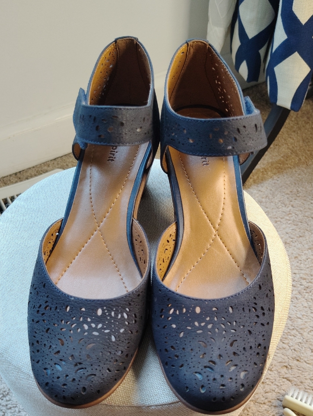 Easy Spirit Navy Perforated Ankle-Strap Heels